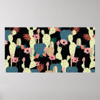 Hand drawing Cactus Plant and flowers Seamless Pat