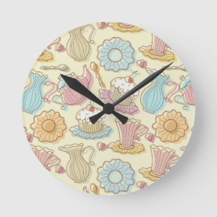 Hand Drawing Dishes Silhouettes Round Clock