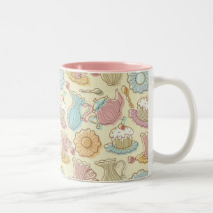 Hand Drawing Dishes Silhouettes Two-Tone Coffee Mug
