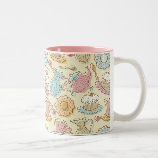 Hand Drawing Dishes Silhouettes Two-Tone Coffee Mug (Right)