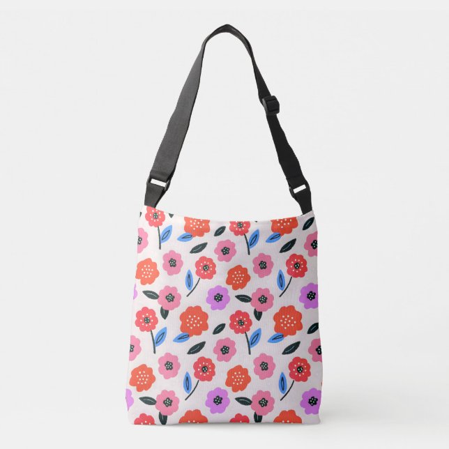 Hand drawing flowers pattern crossbody bag (Front)