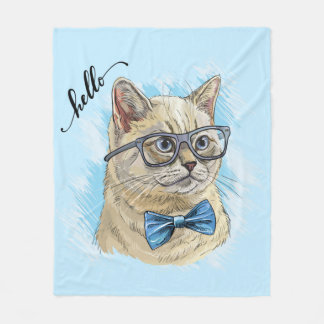 Hand drawing funny British cat in glasses Fleece Blanket