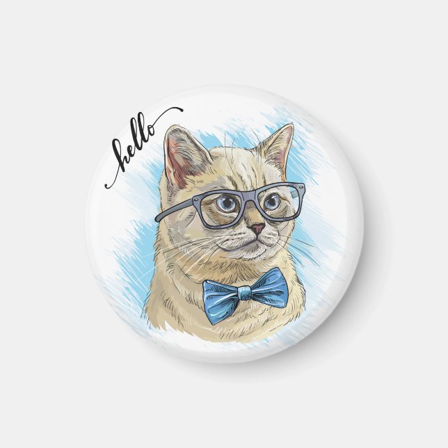 Hand drawing funny British cat in glasses Throw Pi Magnet (Front)