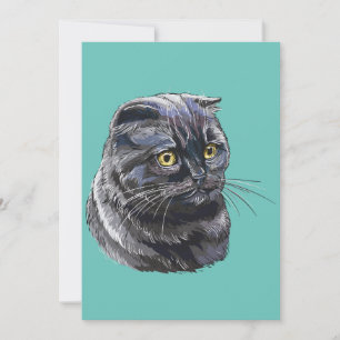 Hand drawing funny fluffy Black brittish cat. Holiday Card