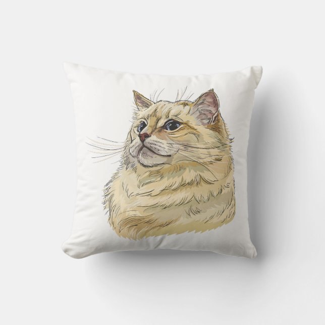 Hand drawing funny fluffy Ragdoll cat Cushion (Front)