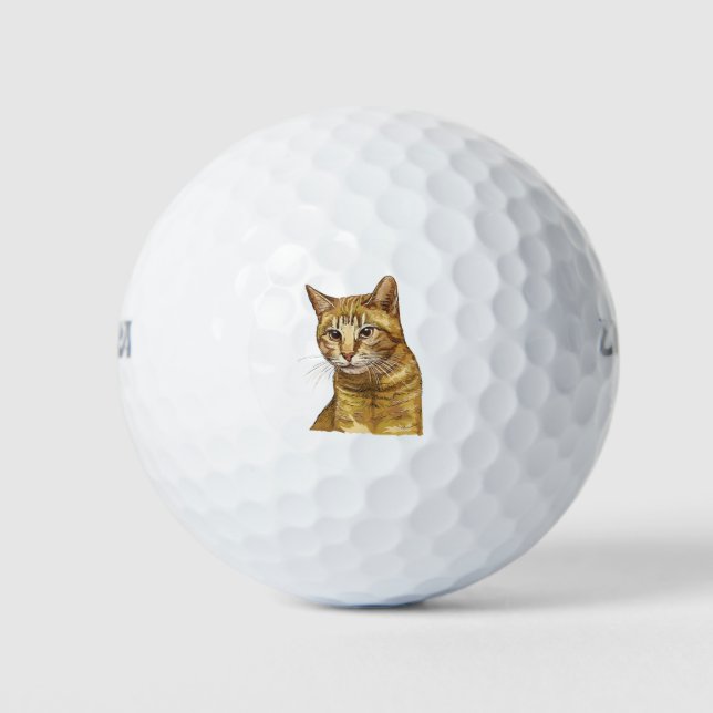 Hand drawing funny red tabby cat golf balls (Front)