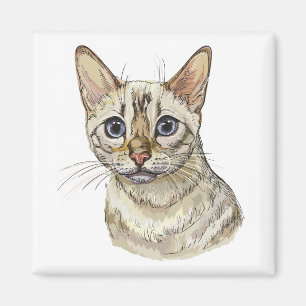 Hand drawing funny Snow bengal cat Magnet