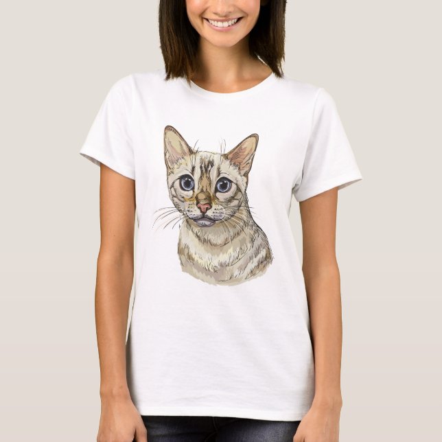 Hand drawing funny Snow bengal cat T-Shirt (Front)