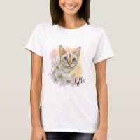 Hand drawing funny snow bengal cat with camomiles