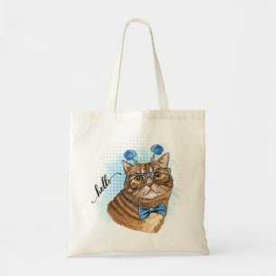 Hand drawing funny Tabby cat in glasses Tote Bag