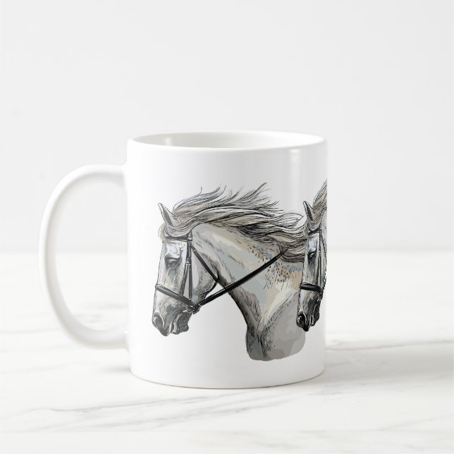 Hand drawing horse with a bridle coffee mug (Left)
