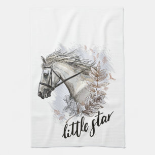 Hand drawing horse with plants apron tea towel