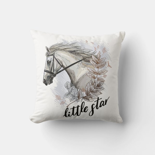 Hand drawing horse with plants cushion (Front)
