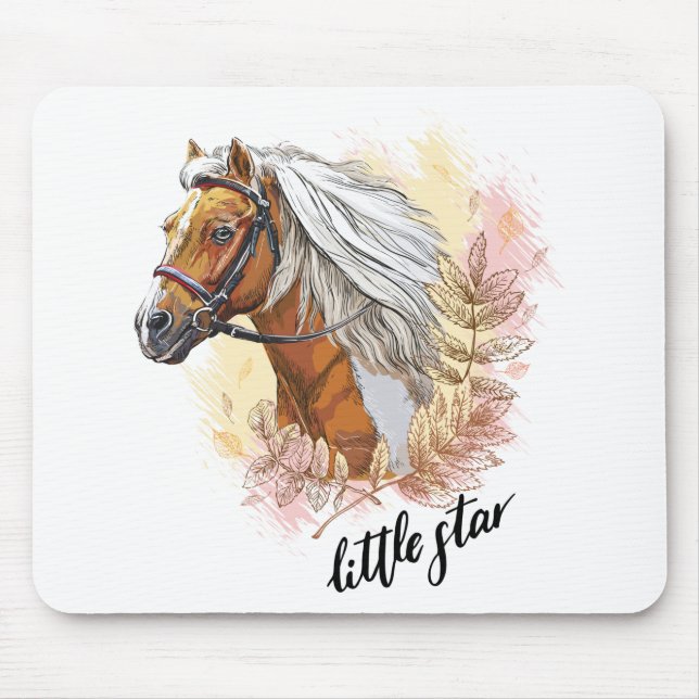 Hand drawing horse with plants mouse pad (Front)