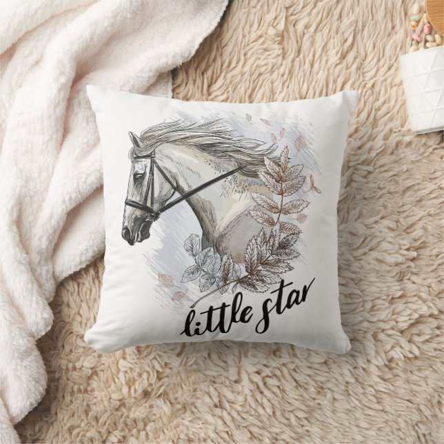 Hand drawing horse with plants T-Shirt Cushion (Blanket)