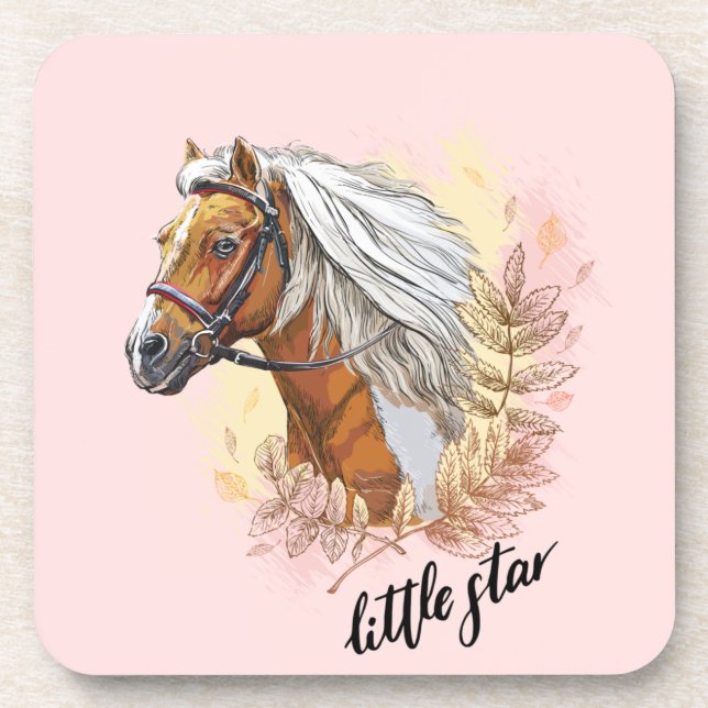 Hand drawing horse with plants throw pillow coaster (Front)