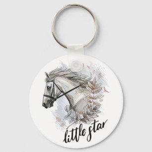 Hand drawing horse with plants tote bag key ring
