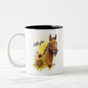 Hand drawing horse with sunflowers Two-Tone coffee mug