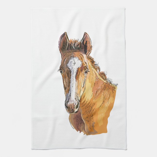 Hand drawing little cute foal apron tea towel (Vertical)