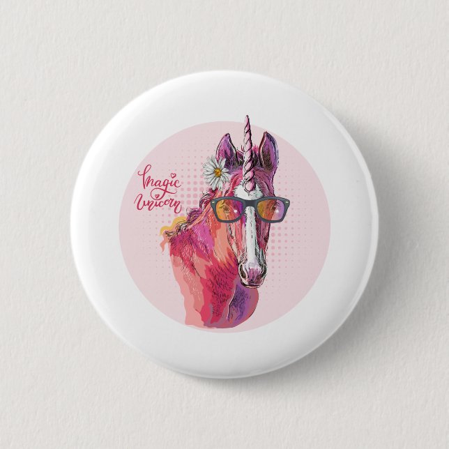 Hand drawing pink Unicorn 6 Cm Round Badge (Front)