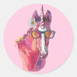 Hand drawing pink Unicorn Classic Round Sticker