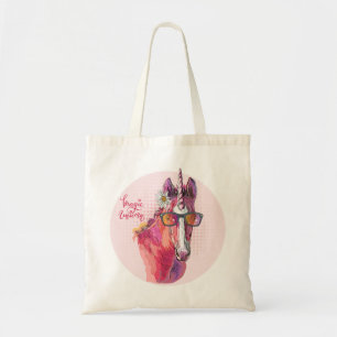 Hand drawing pink Unicorn Tote Bag