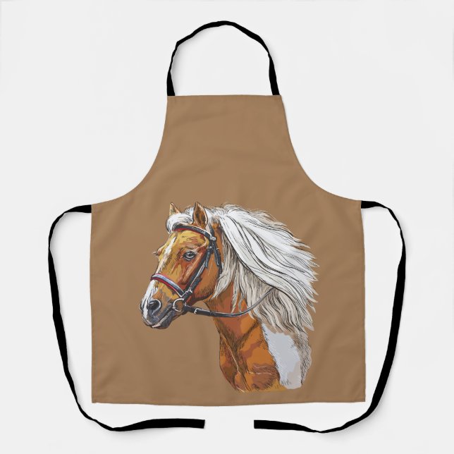 Hand drawing pinto horse portrait apron (Front)