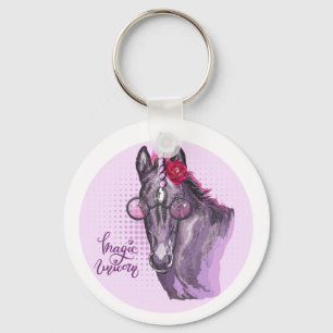 Hand drawing purple Unicorn Throw Pillow Beverage Key Ring