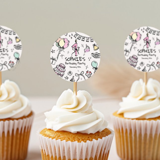 Hand Drawn 1st Birthday Classic Round Sticker (Creator Uploaded)