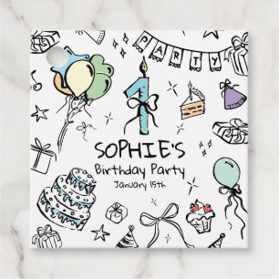 Hand Drawn 1st Birthday Favour Tags