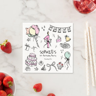 Hand Drawn 1st Birthday Napkin