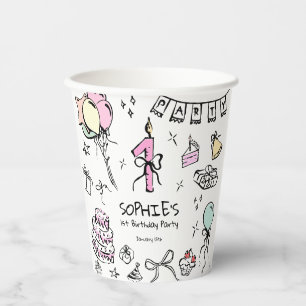 Hand Drawn 1st Birthday Paper Cups
