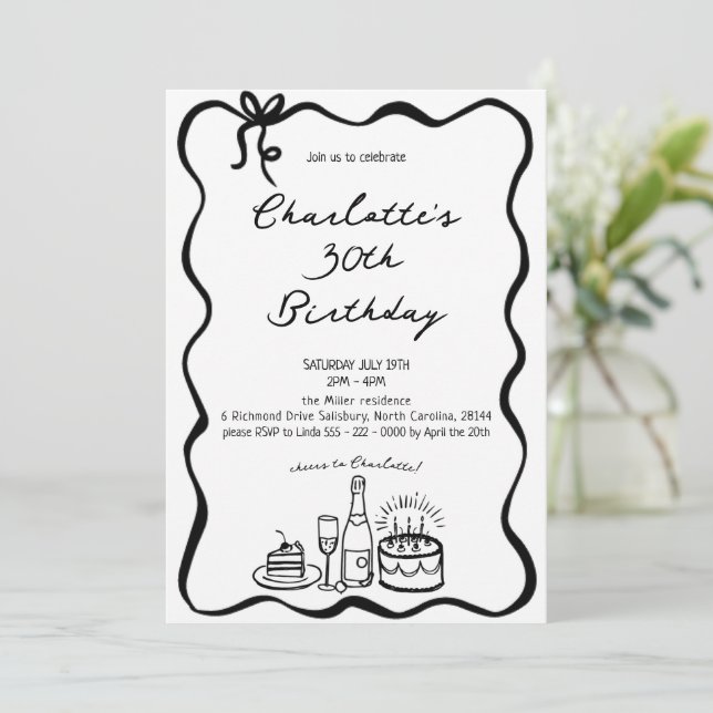 Hand Drawn 30th Birthday Invitation (Standing Front)