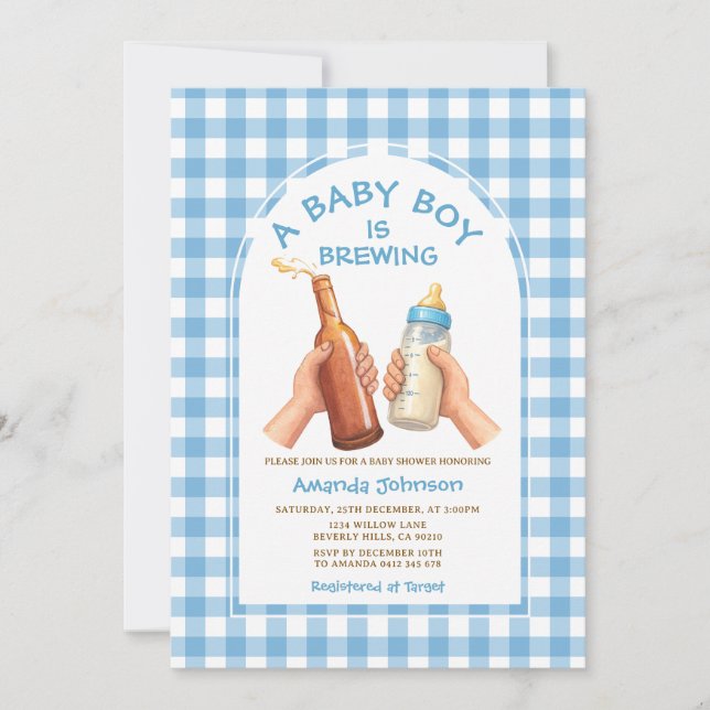Hand Drawn A baby Boy is brewing coed baby shower Invitation (Front)
