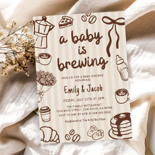 Hand Drawn A Baby is Brewing Coffee Baby Shower Invitation