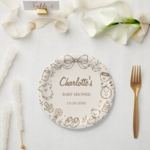 Hand Drawn A Baby Is Brewing Coffee Baby Shower Paper Plate