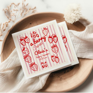Hand Drawn A Berry Sweet Strawberries Baby Shower Napkin