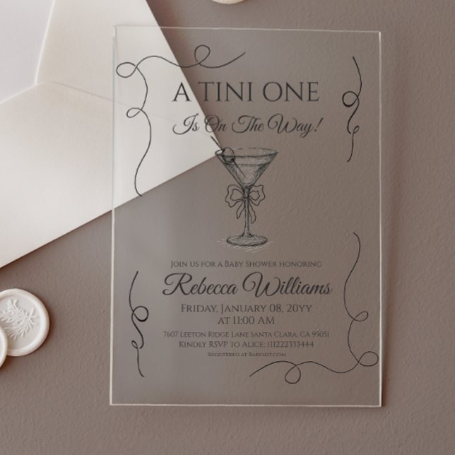 Hand Drawn A Tini One Martini Baby Shower Acrylic Invitations (Creator Uploaded)