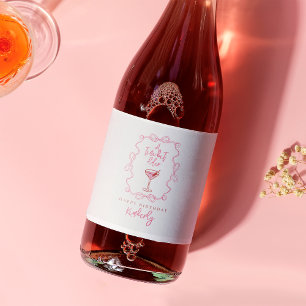 Hand Drawn A Tiny Bit Older Pink Martini Birthday Sparkling Wine Label