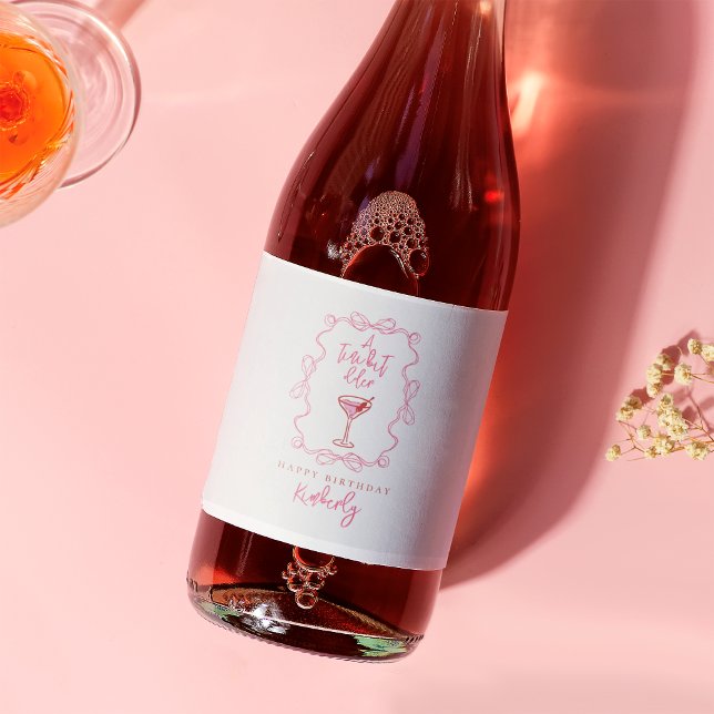 Hand Drawn A Tiny Bit Older Pink Martini Birthday Sparkling Wine Label (Creator Uploaded)