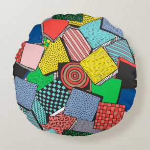 Hand Drawn Abstract Blocks Texture Round Cushion