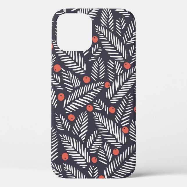 Hand drawn abstract Christmas foliage, red holy be Case-Mate iPhone Case (Back)