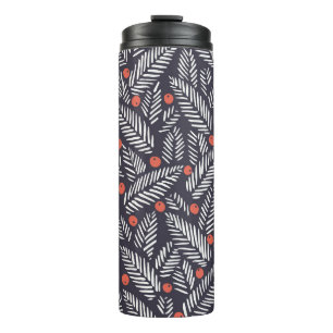 Hand drawn abstract Christmas foliage, red holy be Thermal Tumbler
