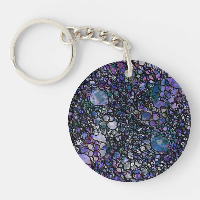 Hand-Drawn Abstract Circles, Blue, Purple, Black Key Ring (Front)
