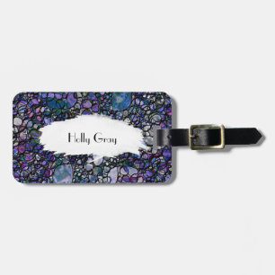 Hand-Drawn Abstract Circles, Blue, Purple, Black Luggage Tag