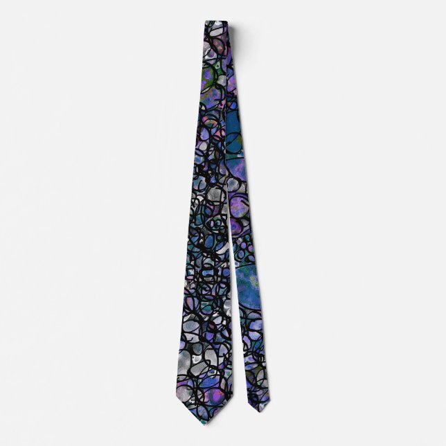 Hand-Drawn Abstract Circles, Blue, Purple, Black Tie (Front)