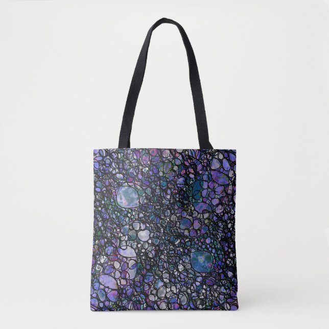 Hand-Drawn Abstract Circles, Blue, Purple, Black Tote Bag (Front)