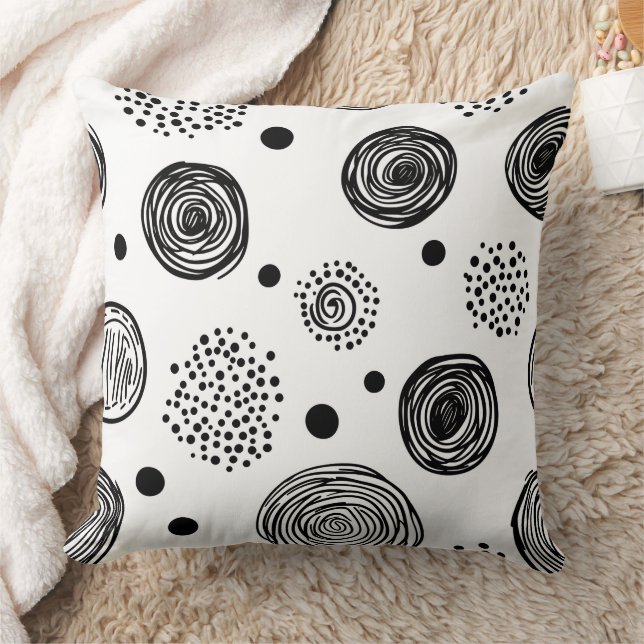 Hand-Drawn Abstract Doodle - Black and White (2) Cushion (Blanket)