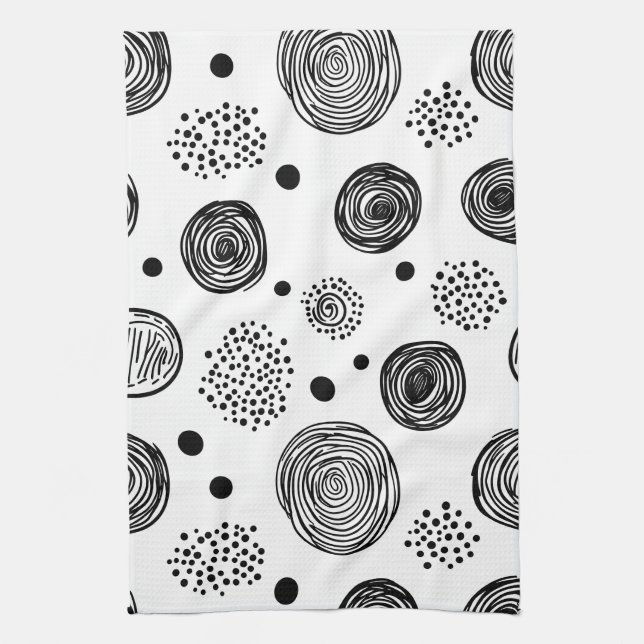 Hand-Drawn Abstract Doodle - Black and White (2) Tea Towel (Vertical)
