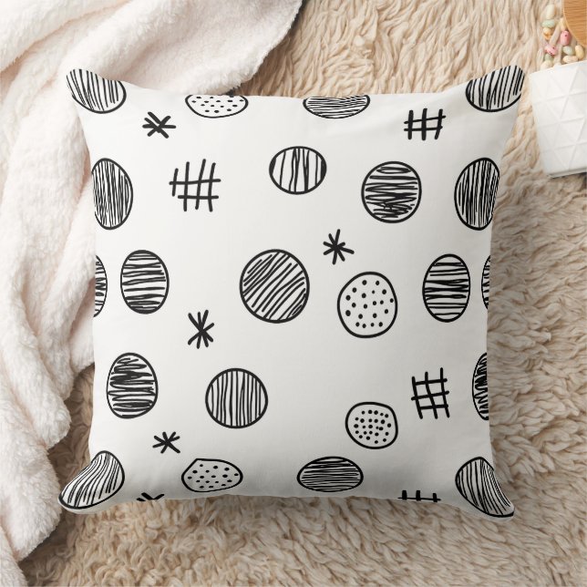 Hand-Drawn Abstract Doodle - Black and White (3) Cushion (Blanket)